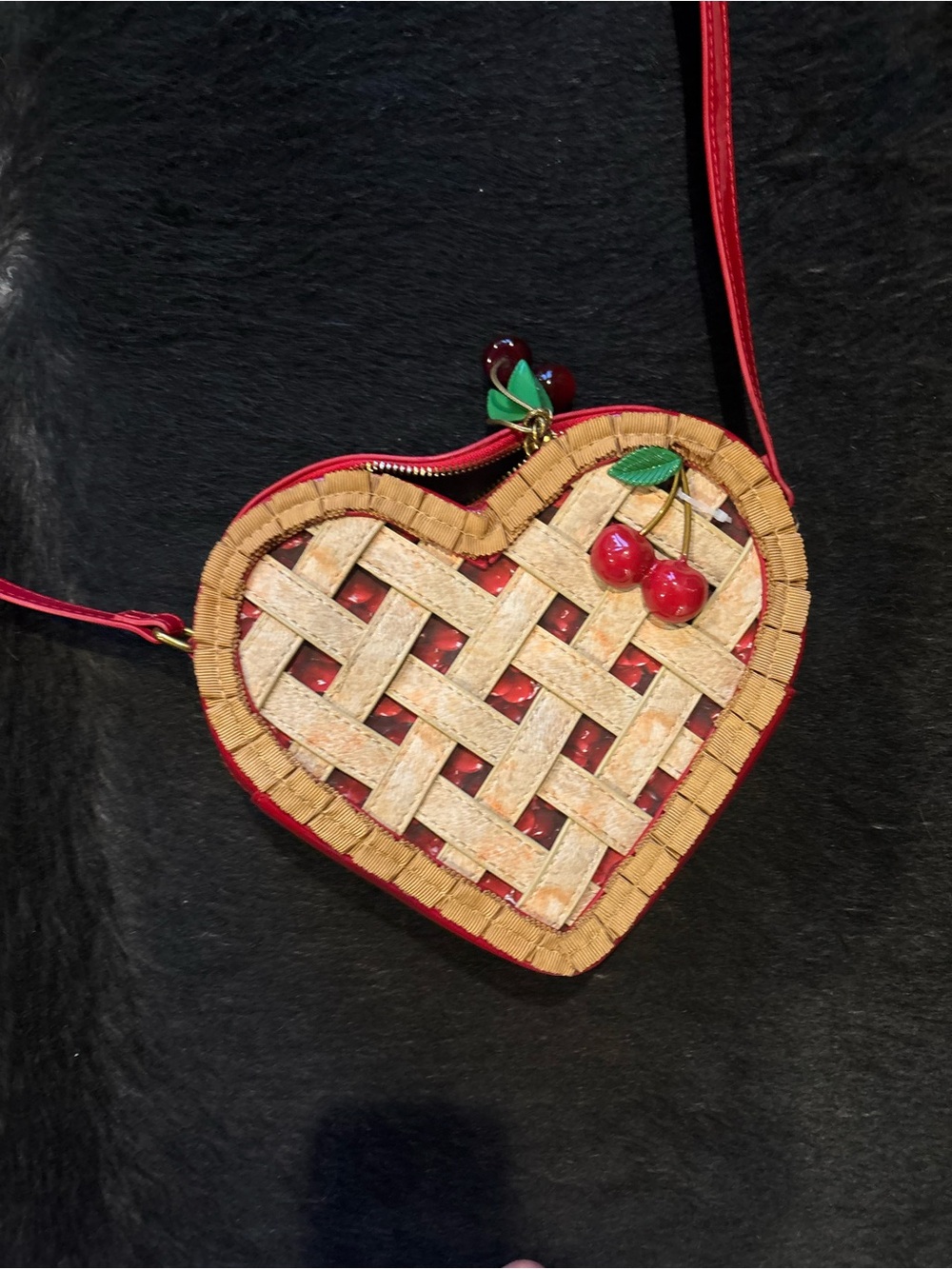 Betsey Johnson Heart-Shaped Woven Straw Crossbody Bag with Cherry Accent - Red - Picture 2 of 9